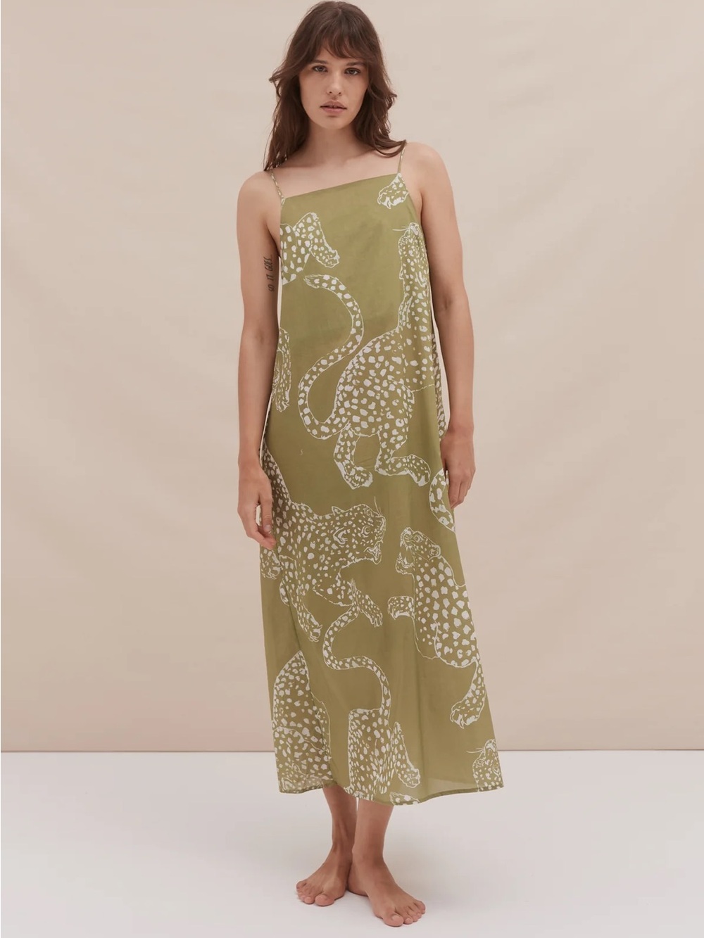 Desmond & Dempsey Square Nightie The Jag Print Jaguar Gown Sage NEW